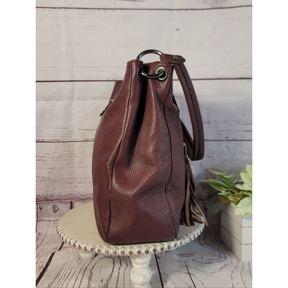 Vera Pelle Genuine Leather•Pebbled•Tassel Burgundy Shoulder Bag•Made In Italy - Picture 4 of 10